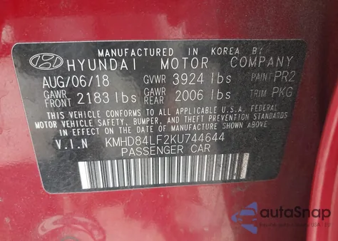 2019 Hyundai Elantra Sel from USA, damaged, VIN KMHD84LF2KU744644